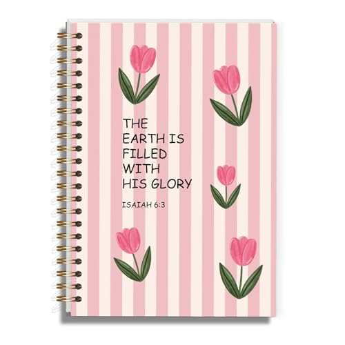Christian Notebook for Women Girls, Inspirational Bible Journal for Preppy Stuff, Aesthetic Pink Tulip Spiral Notebook for Note Taking - 5.5x8.3 - A14 - style: Christian Tulip