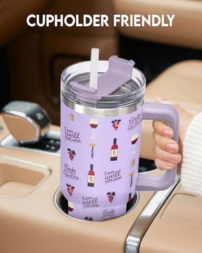 Funny Wine Tumbler 40oz Insulated Stainless Steel with Handle - color: Purple 01