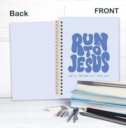 Blue Christian Spiral Notebook, Run to Jesus Bible Verse Journal, Religious Scripture Journals for Writing, Bible Notebooks for Note Taking, Church Notes Journal, 5.5x8.3 Inch - color: God-Blue