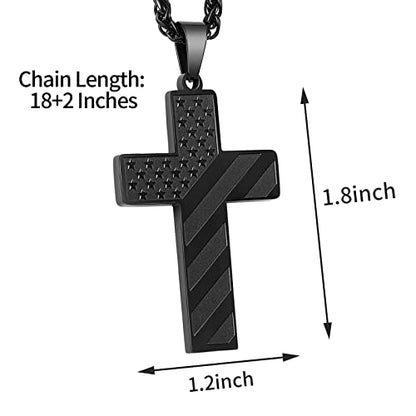 DuoDiner 18+2" Cross Necklace for Men Boys Christian Confirmation Gifts - color: Black, style: No Text
