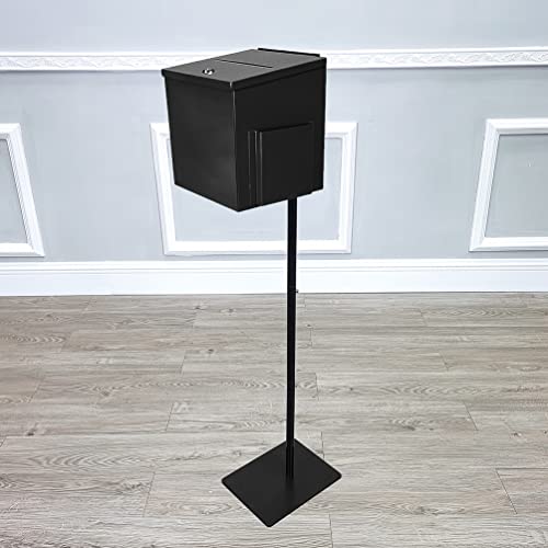 FixtureDisplays® Black Metal Donation Box Floor Stand Lobby Foyer Tithes & Offering Suggestion Collection Ballot Box 11065+10918-BLACK