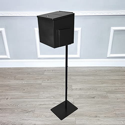 FixtureDisplays® Black Metal Donation Box Floor Stand Lobby Foyer Tithes & Offering Suggestion Collection Ballot Box 11065+10918-BLACK