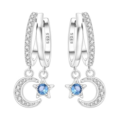 925 Sterling Silver Hoop Earrings Drop Dangle Earrings for Women Hypoallergenic Earring Trendy Huggie Earring Cute Graduation Birthday Gifts Jewelry for Women - color: Double-Circle Star and Moon earrings