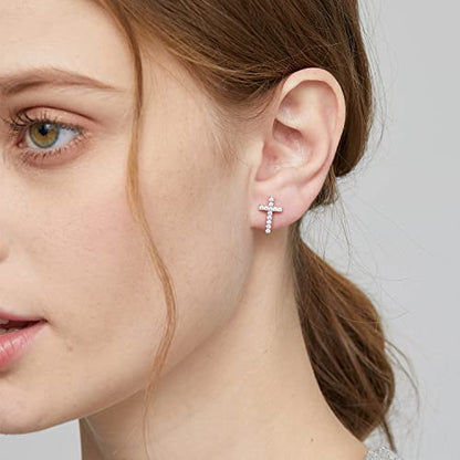 Han han 925 Sterling Silver Cross Earrings for Women and Men - style: D-CZ cross earrings