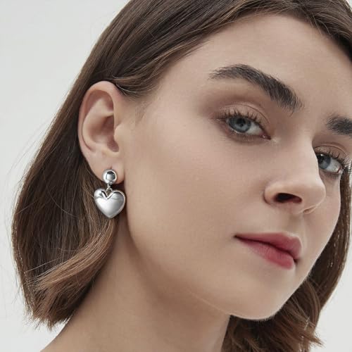 14K Gold Earring Cross Waterdrop Butterfly Heart Knot Earrings for Women Gold Silver Cross Leverback Drop Gold Silver Teardrop Hoop Dangle Earring White Gold Dangle Drop Earring - color: Silver- Heart Dangle Earring