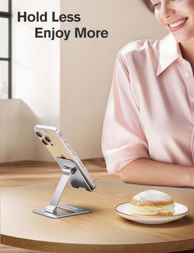 Nulaxy 2 Pack Aluminum Dual Folding Cell Phone Stand for Desk Silver&Silver - color: Silver