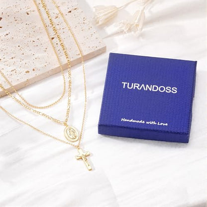 Turandoss Layered Cross Necklaces Stack for Women Girls, Christian Gift - color: Cross-Virgin Mary