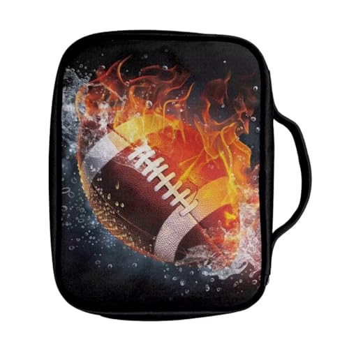 Coldinair Fire Water Football Bible Covers Bag for Men,Carrying Book Case Church Bag Bible Holder for Teens with Handle and Zippered Pocket - color: Fire Water Football