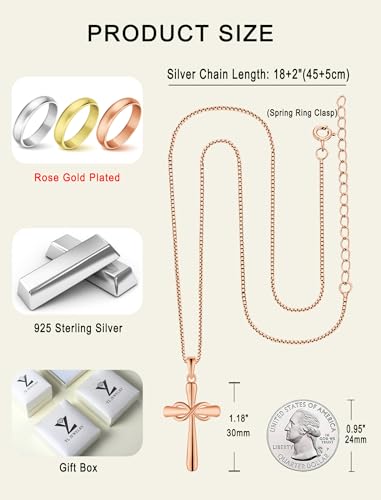 YL Cross Necklace 925 Sterling Silver Infinity Pendant Ankh Criss Jewelry for Women - color: C: all 18k rose gold