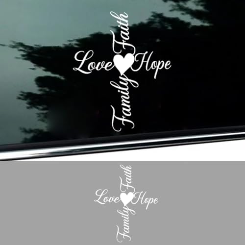 Faith Hope Love Family Car Sticker Decal, Waterproof Heart Vinyl Auto Bumper Decal Decoration, Religious Cross Vehicle Window Sticker Accessories for Sedan, SUV, Truck, Laptop(1PC) - size: 1PC