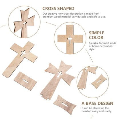 PRETYZOOM 20pcs Wooden Standing Cross Figurines, 4'' Tabletop Unpainted Cross Ornaments for Craft, First Communion Centerpiece, Religious Decor for Easter, Christmas - size: 11x8cm