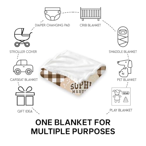 Personalized Duck Baby Blanket, Brown Gingham Nursery Throw Gift - color: #Ver4