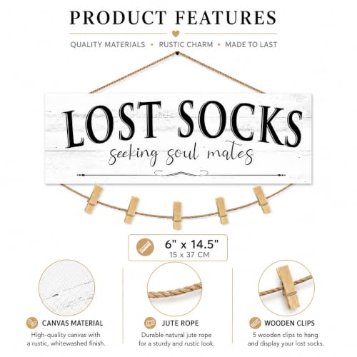 Laundry Room Signs Lost Socks Hanging Decor Wall 6" x 14.5" - color: Lost Socks A