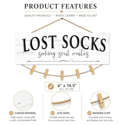 Laundry Room Signs Lost Socks Hanging Decor Wall 6" x 14.5" - color: Lost Socks A