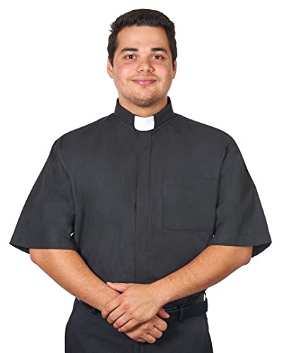 Men's Tab Collar Clergy Shirt Short Sleeves - color: Black, size: 17"-17.5" Neck