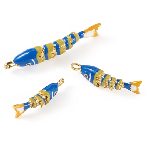 Craftdady Enamel Koi Fish Charms Long-Lasting Plated CZ Sea Ocean Life Animals Pendants 18K Gold Plated Goldfish Charms for Jewelry Making Bracelets Earrings - color: Dark Blue