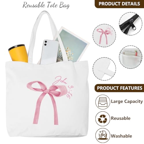 Christian Gifts for Women, Girls Preppy Bow Canvas Tote Bag Makeup Bag Set, Inspirational Bible Verse Religious Gifts Birthday Graduation Nurse Day Reusable Grocery Bags Travel Cosmetic Bags - color: Christianbow3