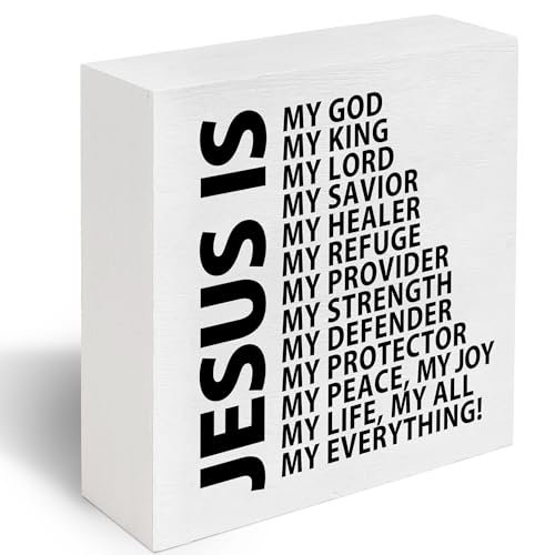 Jesus Is My Everything Christian Decor Wood Sign Desk Decor Wooden Sign for Home Office Living Room Church Kitchen Bedroom bathroom Table Shelf Religious Gifts -A12 - color: White