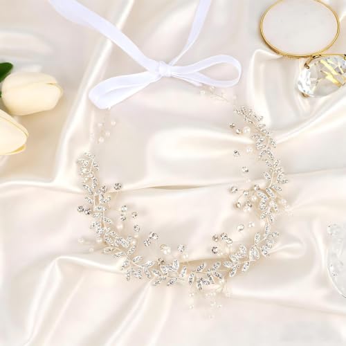 Silver Pearl Rhinestone Flower Girl Headband for Wedding
