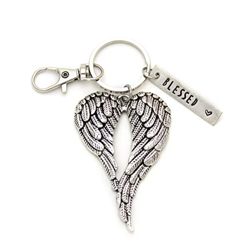 Angel Wing Key Chain, Blessed Heart KeyChain, Heavenly Key Fob, Angel Key Ring, Double Wings, Guardian Gift, Protection Symbol