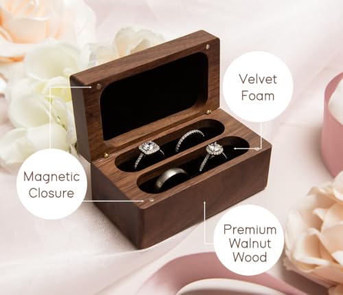 Quad Walnut Ring Box: Engraved "Home Is Wherever I'm With You" Wood Holder - color: Home
