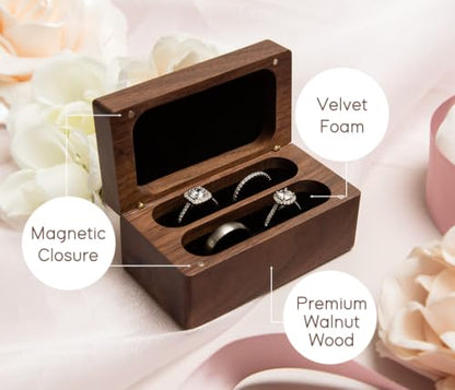 Quad Walnut Ring Box: Engraved "Home Is Wherever I'm With You" Wood Holder - color: Home