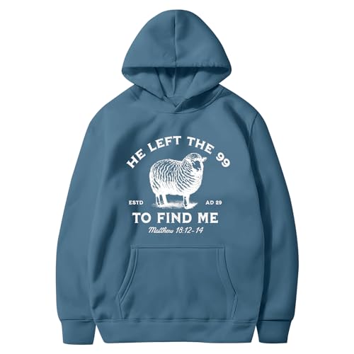 Christian Hoodies He Left The 99 To Find Me Sweatshirt Jesus Bible Verse Hoodies For Men Faith God Hooded Pullover - color: Deep Blue, size: XX-Large