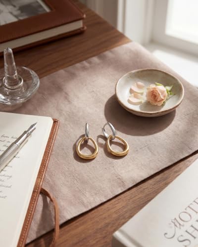 MUMREUES 14K Gold Earrings for Women Trendy Double Hoop Dangle Earrings - color: Sage & Two Tone