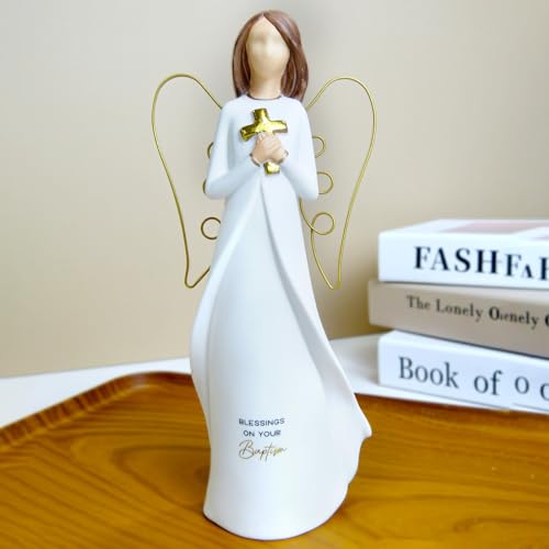 Ceramic Angel Figurines of Baptism Gifts Perfect Spiritual Gift Angel Statue for Women Memorial Gifts Thanksgiving Meaningful Gift and Home Decor(Baptism Angel) - color: Baptism Angel
