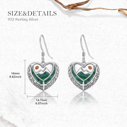 AOBOCO 925 Silver Mustard Seed Cross Heart Dangle Drop Earrings Women - color: Silver-Malachite