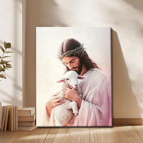 Jesus with Lamb Canvas Wall Art, Gallery Wrapped Christian Print, 12x16 - color: Gentle Jesus, size: 16"L x 12"W