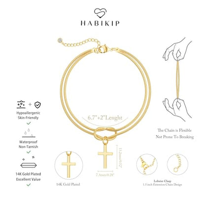 14K Gold Plated Cross Knot Bracelet for Women - color: Gold Cross&Kont Chain