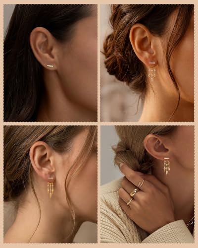 Dangle Gold Earrings for Women Trendy Triple Huggie Chain Earrings - color: Gold 7