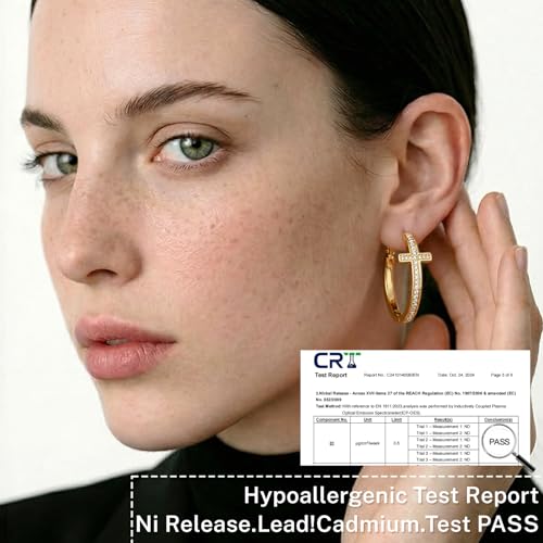 PABBEU 925 Sterling Silver Cross Hoop Earrings for Women Hypoallergenic - color: 40mm gold