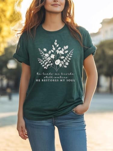 Christian Bible Verse T Shirts for Women - color: Dark Green6, size: Large