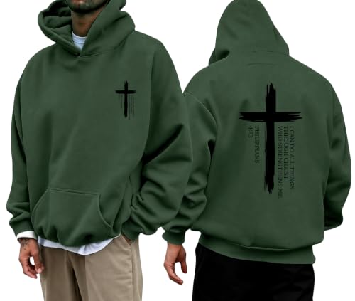 Christian Hoodies for Men Jesus Hoodies Faith Bible Verse Graphic Pullover - color: Green, size: Small