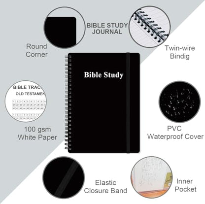Heveboik Bible Study Journal/Notebook – Church Notes Notebook – Note Taking & Journaling Kit, 5.8" x 8.5", Black - color: Black