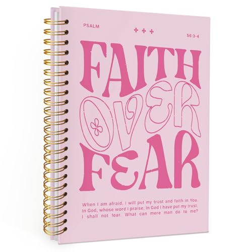 Wheatwin Faith Over Fear Christian Notebook, Bible Journal, Prayer Journal for Women & Men, Church Notes Journal, Scripture Hardcover Spiral Notebook 5.5x8.3 in - Pink - color: Faith over fear - Pink (bible-pink)
