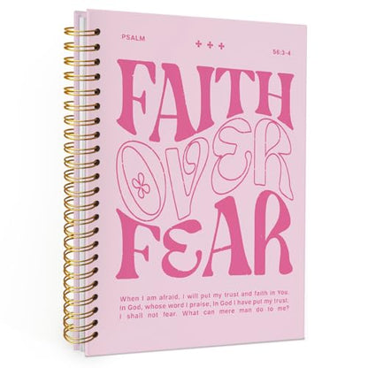 Wheatwin Faith Over Fear Christian Notebook, Bible Journal, Prayer Journal for Women & Men, Church Notes Journal, Scripture Hardcover Spiral Notebook 5.5x8.3 in - Pink - color: Faith over fear - Pink (bible-pink)