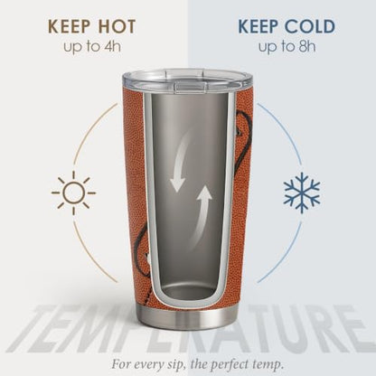 SANDJEST Football Tumbler 20oz Stainless Steel Insulated, Travel Coffee Cup, Sport Tumblers Gifts for Football Lovers, Men Women, Coach, Birthday, Christmas - color: Football