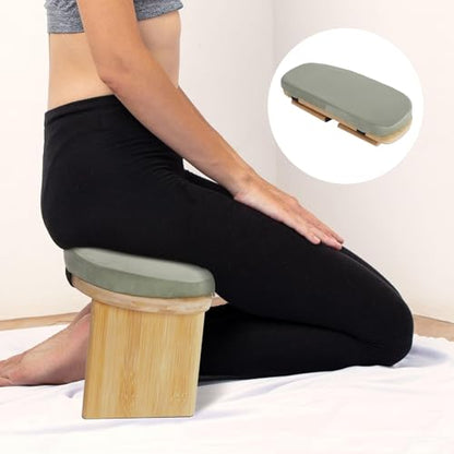 Meditation Bench, Folding Yoga Kneeling Stool, Portable Bamboo Prayer Cushion, Japanese Floor Chair (Green) - color: Green