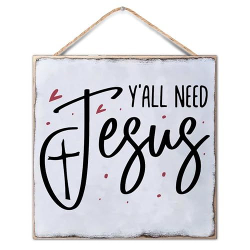 0 Y'all Need Jesus Wood Signs Retro Bible Verse Hanging Wooden Sign Customized Wooden Sign for Living Room And Kitchen Office Indoor Outdoor 12x12 Inch Christian Religious Gifts - color: Wooden Color-style-6