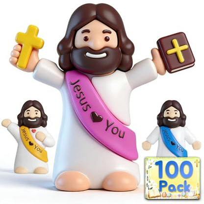 100PCS Little Jesus Figures, Mini Jesus Figurines in Bulk, Multicolor Tiny Jesus Set with Jesus Loves You Figures for Easter Egg Stuffers, Hide and Seek, Baptism, Faith Activities, Religious Gifts - size: 100PCS