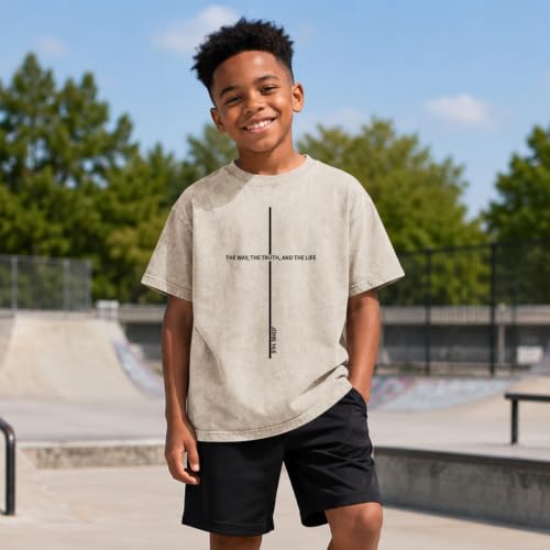 Boys Christian Shirts for Kids Jesus God Bible Verse Religious Faith T Shirt Youth Acid Wash Cross Graphic Tees Tops - color: Apricot, size: 5-6 Years