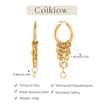 Gold Dangle Earrings for Women，Tassel Hoop Earrings with Charms - color: F