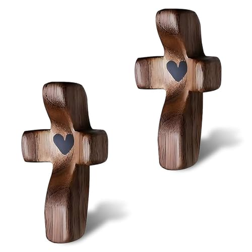 Vrouwengeld 2Pcs Wooden Pocket Cross My Heart, Stress Relief Cross Fidget, Wooden Cross Fidget Easter Gifts Encouragement Gift Ideas for Children Men Women, Pocket Prayer Cross Portable Wall Cross - color: 2Pcs