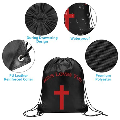 VZZNN 20 Pcs Jesus Loves You Drawstring Backpack Bulk Christian Gift Bags Church Supplies String Backpack Cinch Bag Jesus Stuff(10 Colors) - color: Style 3