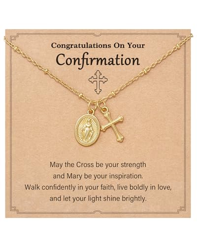 Tarsus Catholic Baptism/First Communion/Confirmation Gifts for Girls, Cross Virgin Mary Pendant Necklace Faith-Inspired Jewelry for Girls Teens - style: Confirmation