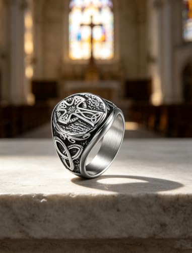 Men's Stainless Steel Celtic Cross Ring - color: Silver