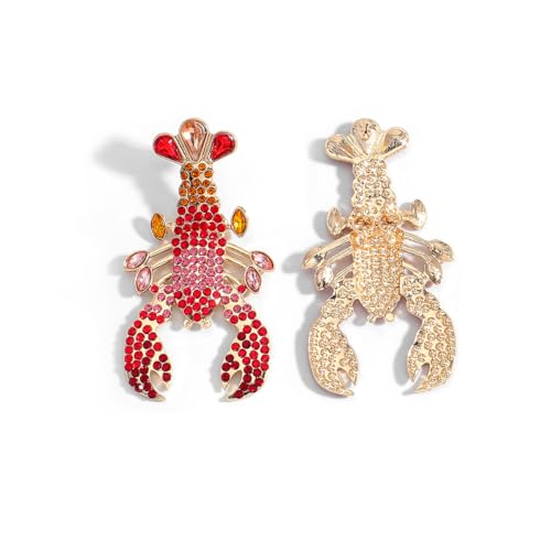 Creative Exaggerated Ocean Animal Drop Dangle Earrings for Women, Bohemia Style Alloy Lobster Octopus Fish Crab Earrings for Summer Beach Holiday Party Jewelry Gifts - style: Pink Red Rhinestone Lobster Earrings-H